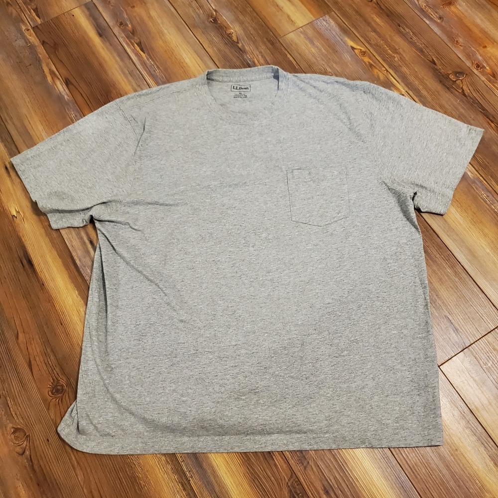 LL Bean Mens XL Gray Short Sleeve Pocket T-Shirt Cotton Crew Neck Heathered Tee